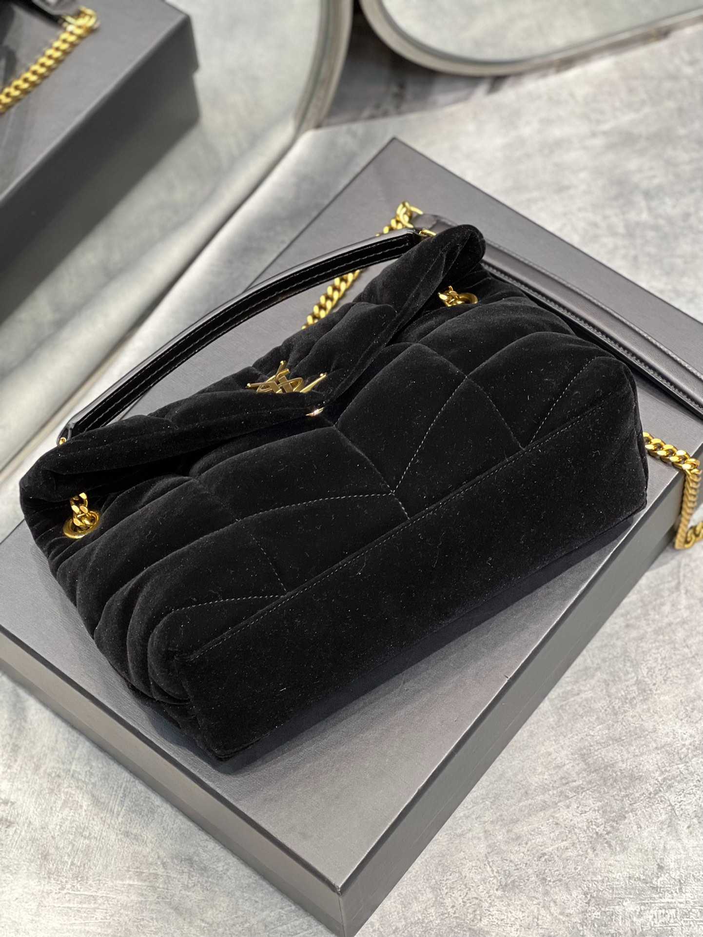 YSL LOU PUFFER TOY BAG IN QUILTED LAMBSKIN BLACK