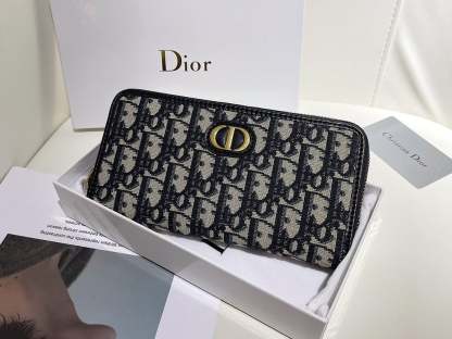 dir LONG WALLET OBLIQUE JACQUARD BLACK AND BEIGE 19.5CM