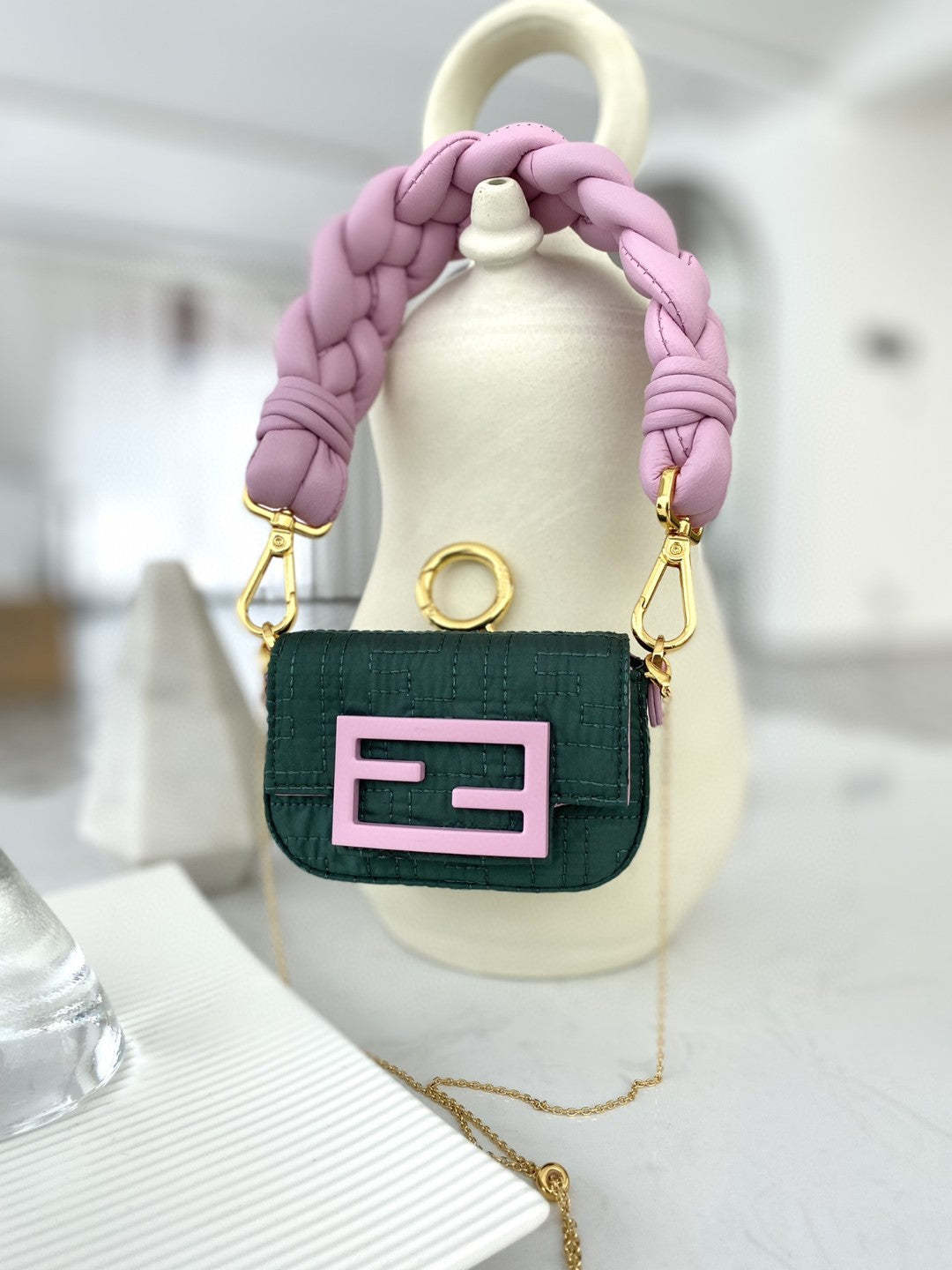 FI Nano Baguette Maxi Handle Pink and Green Bag For Woman 6.5cm/2.5in