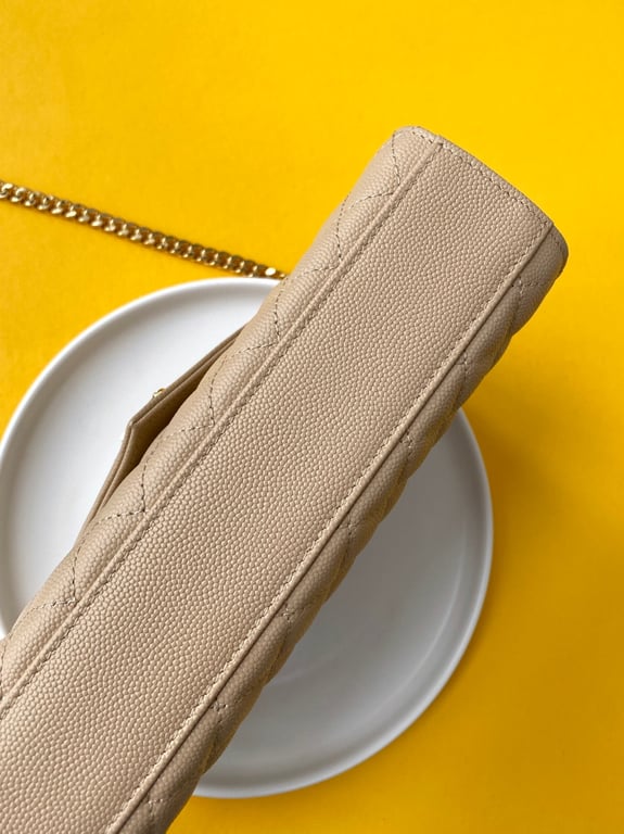 SAINT LAURENT ENVELOPE MEDIUM CHAIN BAG IN MIX MATELASSE GRAIN DE POUDRE EMBOSSED BEIGE 24CM