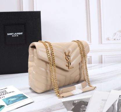YSL LOULOU SMALL CHAIN BAG IN MATELASSÉ Y DARK BEIGE GOLD 23CM 494699DV7272721