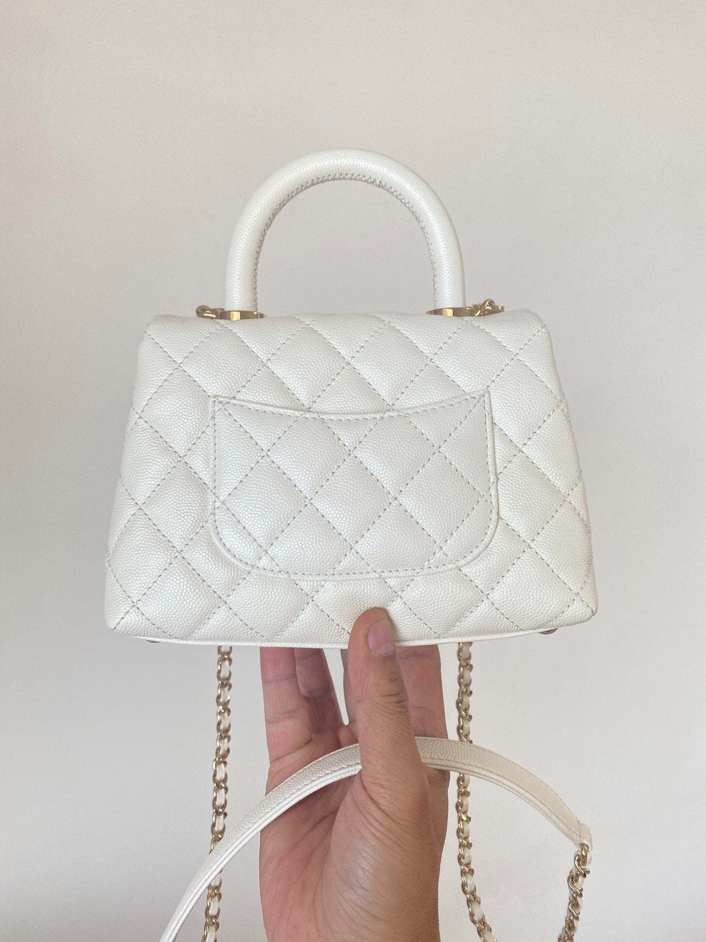 ChanelMini Flap Bag Top Handle White For Women 7.5in/19cm