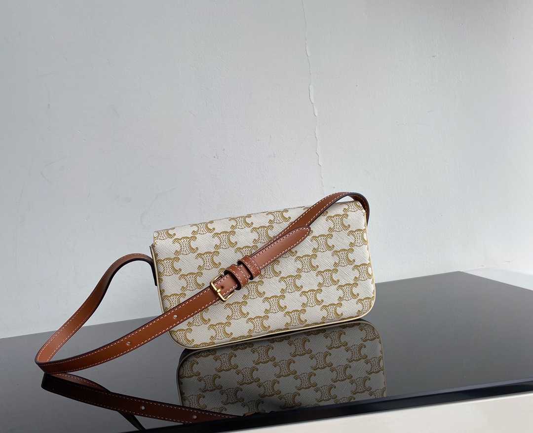 CE TRIOMPHE SHOULDER BAG IN SHINY CALFSKIN GOLD CC WHITE 194142CUZ01BC