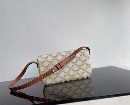 CE TRIOMPHE SHOULDER BAG IN SHINY CALFSKIN GOLD CC WHITE 194142CUZ01BC