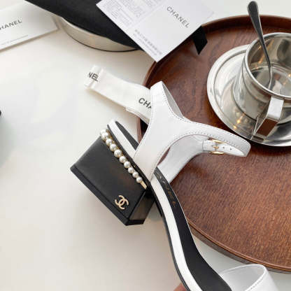 SANDAL CHL WHITE SLINGBACKS SANDALS WITH GEM HEEL