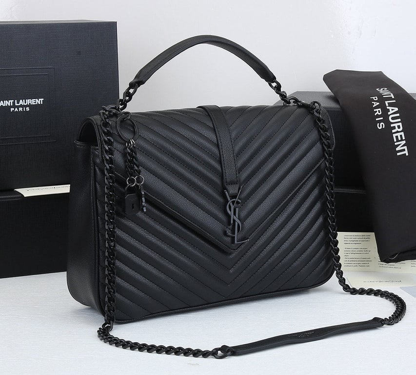 SAINT LAURENT COLLEGE LARGE CHAIN BAG BLACK TONE HARDWARE 32CM
