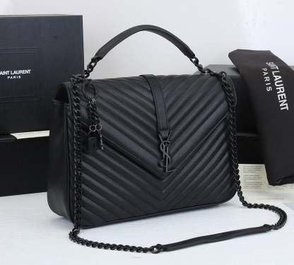 SAINT LAURENT COLLEGE LARGE CHAIN BAG BLACK TONE HARDWARE 32CM