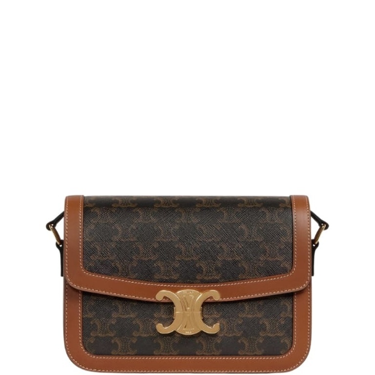 CE CLASSIQUE TRIOMPHE BAG IN TRIOMPHE CANVAS AND CALFSKIN TAN 22CM