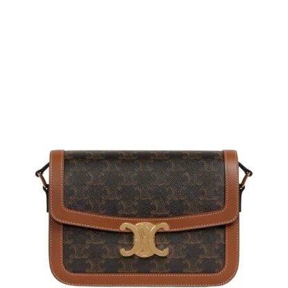 CE CLASSIQUE TRIOMPHE BAG IN TRIOMPHE CANVAS AND CALFSKIN TAN 22CM