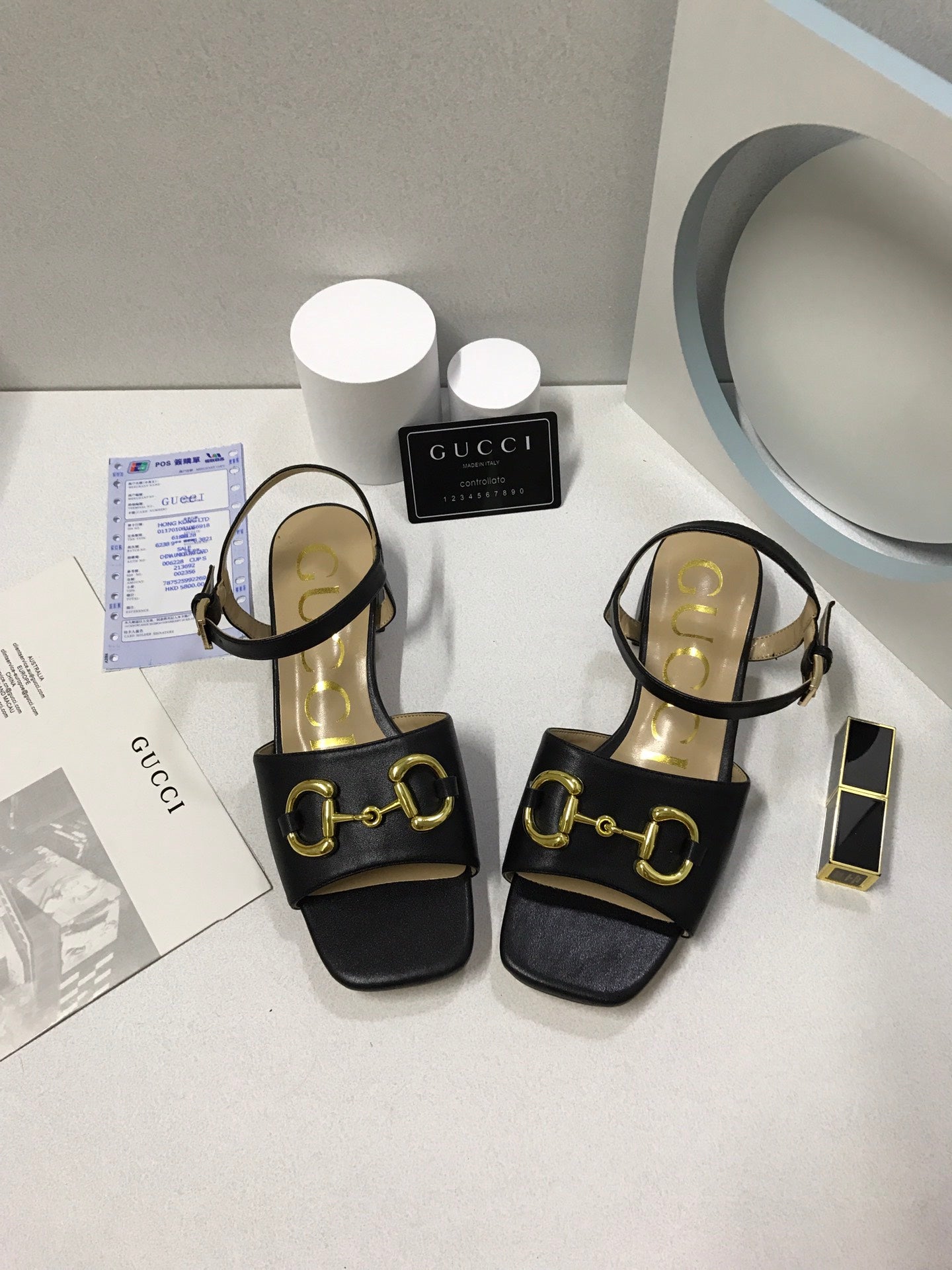 SANDAL GG 655413 BKO00 1000 WOMEN'S SANDAL WITH HORSEBIT BLACK