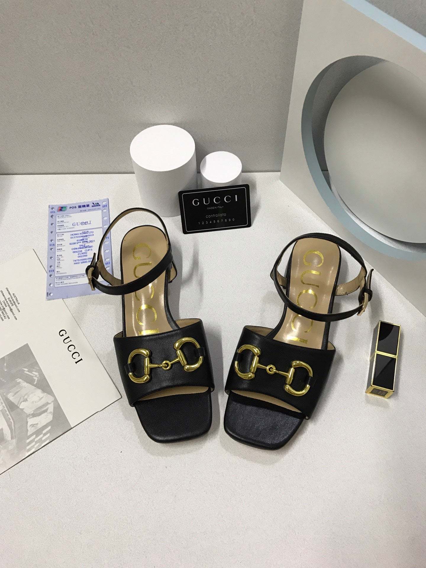 SANDAL GG 655413 BKO00 1000 WOMEN'S SANDAL WITH HORSEBIT BLACK