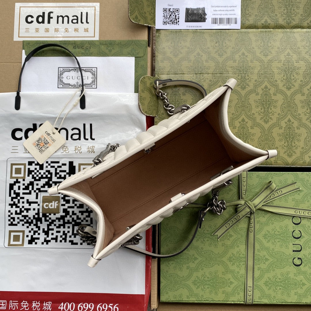 gg Marmont Small Tote Bag White Matelasses For Women 10.4in/26.5cm gg