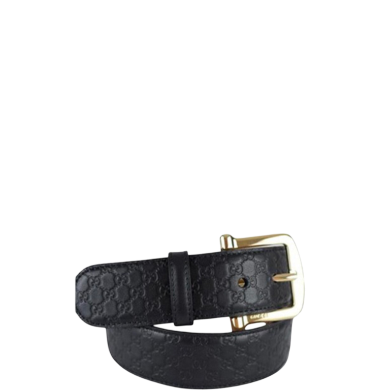 GG CALFSKIN MONOGRAM BLACK BELT GOLD METAL 4CM