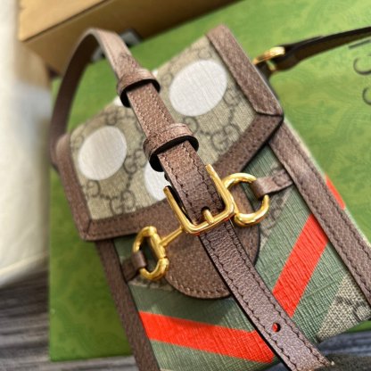 gg Horsebit 1955 Mini Bag Beige And Ebony gg Supreme Canvas With Geometric Print For Women  6.7in/17cm gg  ‎625615 UQHFG 8679
