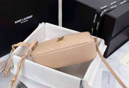 SAINT LAURENT LOU CAMERA BAG IN QUILTED LEATHER BEIGE GOLD 23CM