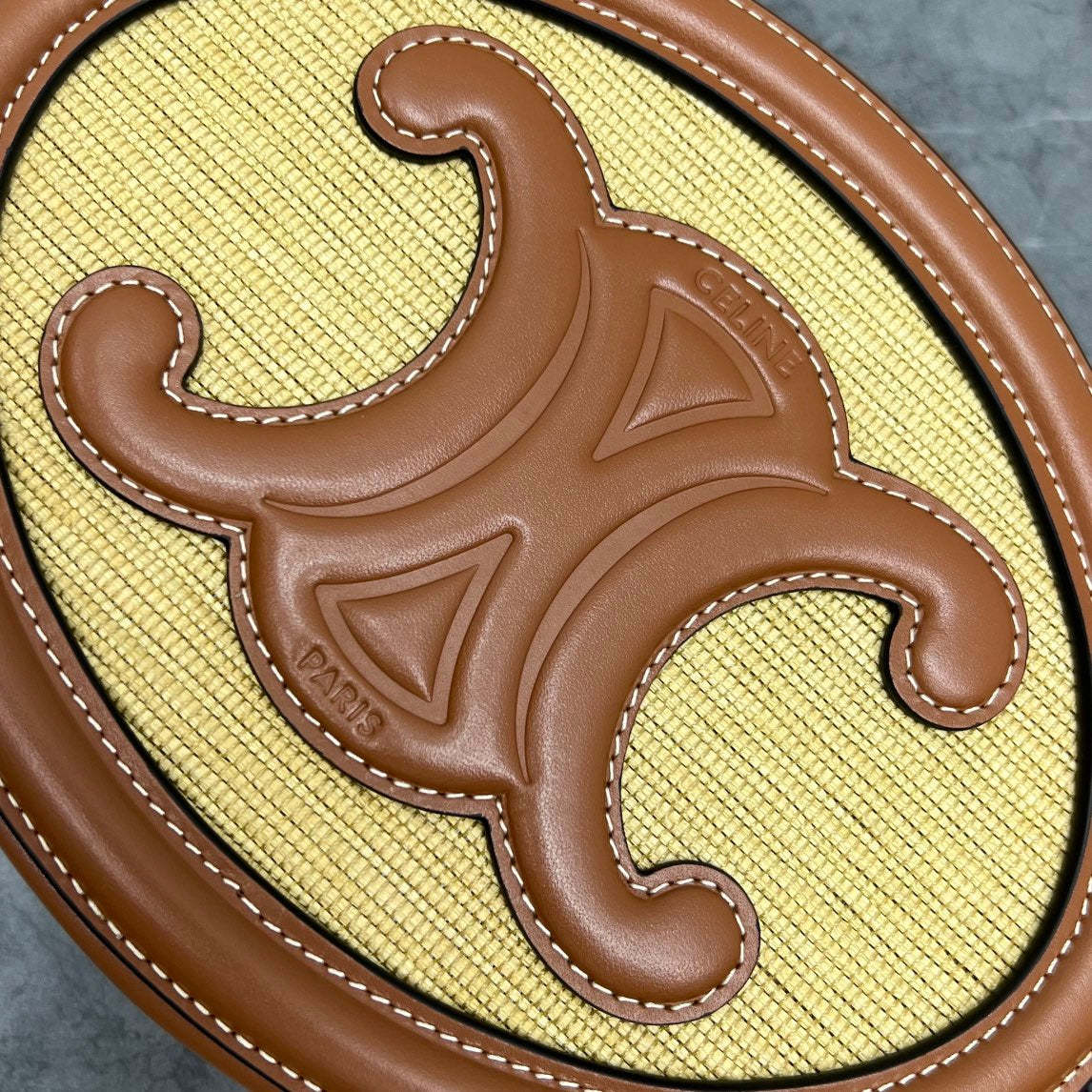 CE Oval Bag Cuir Triomphe In Textile Natural / Tan For Women 8in/20cm 198602DU8.02NT