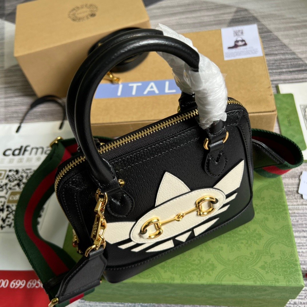 gg x Adidas Horsebit 1955 Mini Bag Black For Women, Women’s Bags 7.9in/20cm gg‎ 677212 U3ZDG 8726