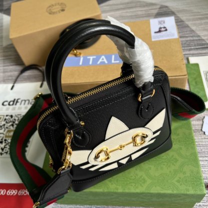 gg x Adidas Horsebit 1955 Mini Bag Black For Women, Women’s Bags 7.9in/20cm gg‎ 677212 U3ZDG 8726