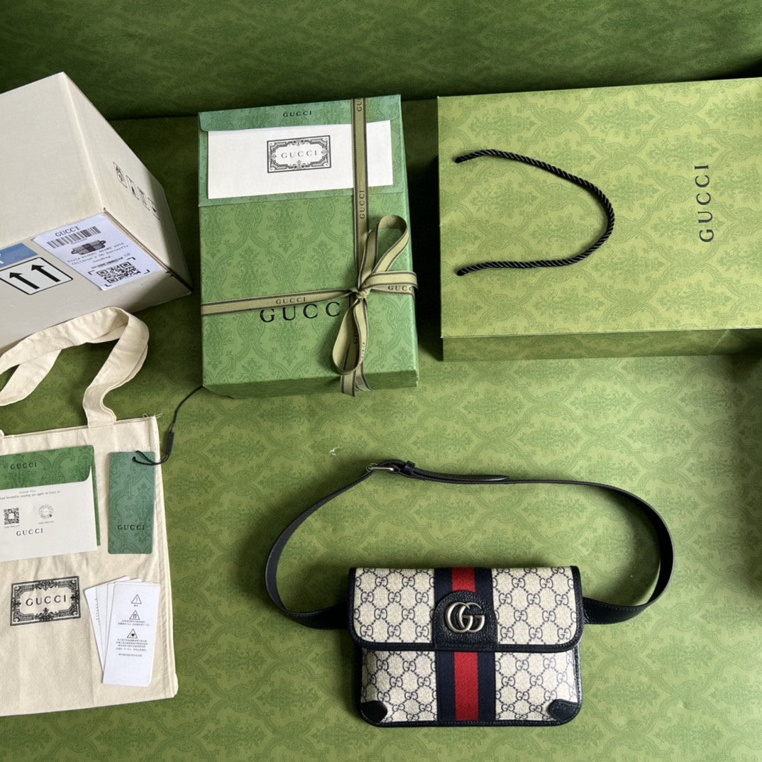 gg Ophidia Belt Bag Beige And Blue gg Supreme Canvas For Men 9in/22cm gg 674081 96IWN 4076