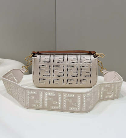 FI Baguette White with Embroidery Medium Bag For Woman 28cm/11in