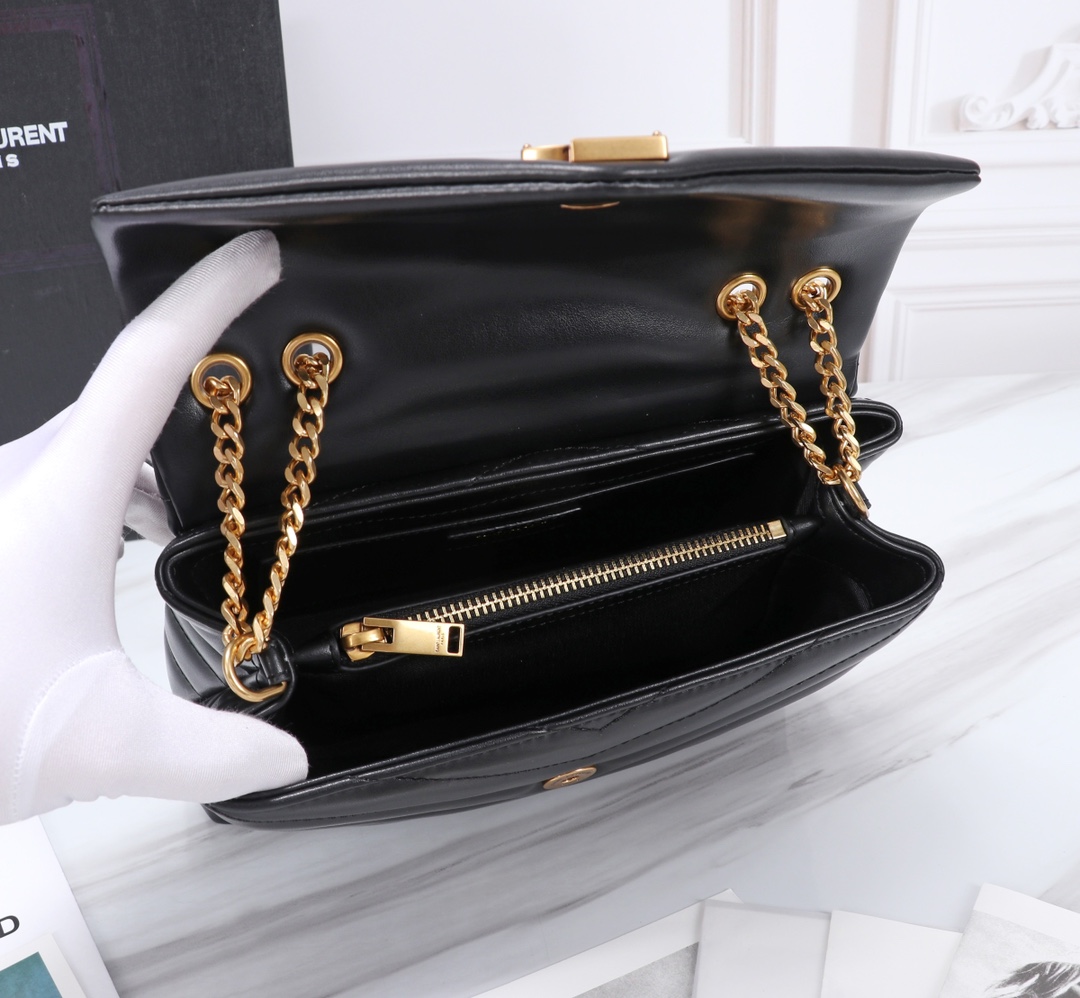 YSL LOULOU SMALL CHAIN BAG IN MATELASSÉ Y BLACK GOLD 23CM 494699DV7271000