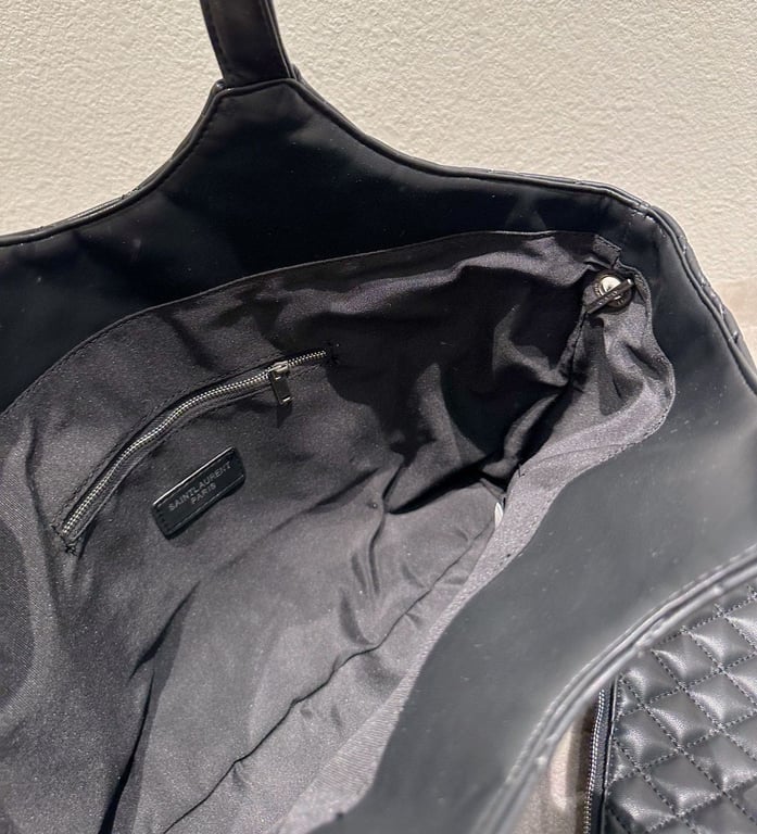 SAINT LAURENT ICARE SHOPPING BAG IN QUILTED LAMBSKIN BLACK SILVER 40CM