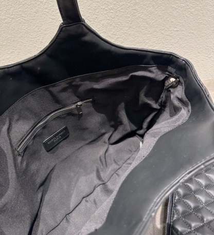 SAINT LAURENT ICARE SHOPPING BAG IN QUILTED LAMBSKIN BLACK SILVER 40CM