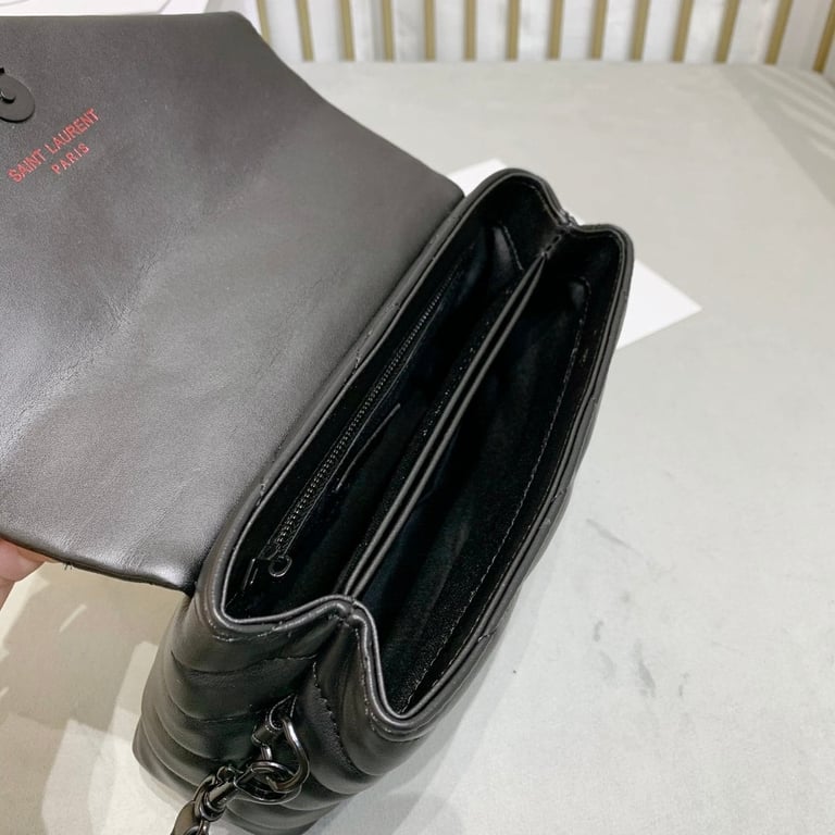 SAINT LAURENT LOULOU TOY STRAP BAG IN QUILTED Y LEATHER WITH BLACK HARDWARE
