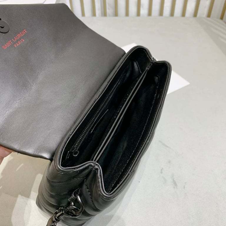 SAINT LAURENT LOULOU TOY STRAP BAG IN QUILTED Y LEATHER WITH BLACK HARDWARE