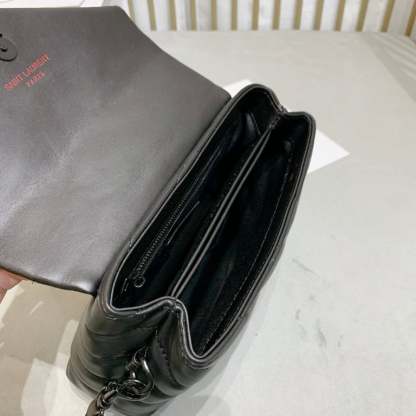 SAINT LAURENT LOULOU TOY STRAP BAG IN QUILTED Y LEATHER WITH BLACK HARDWARE