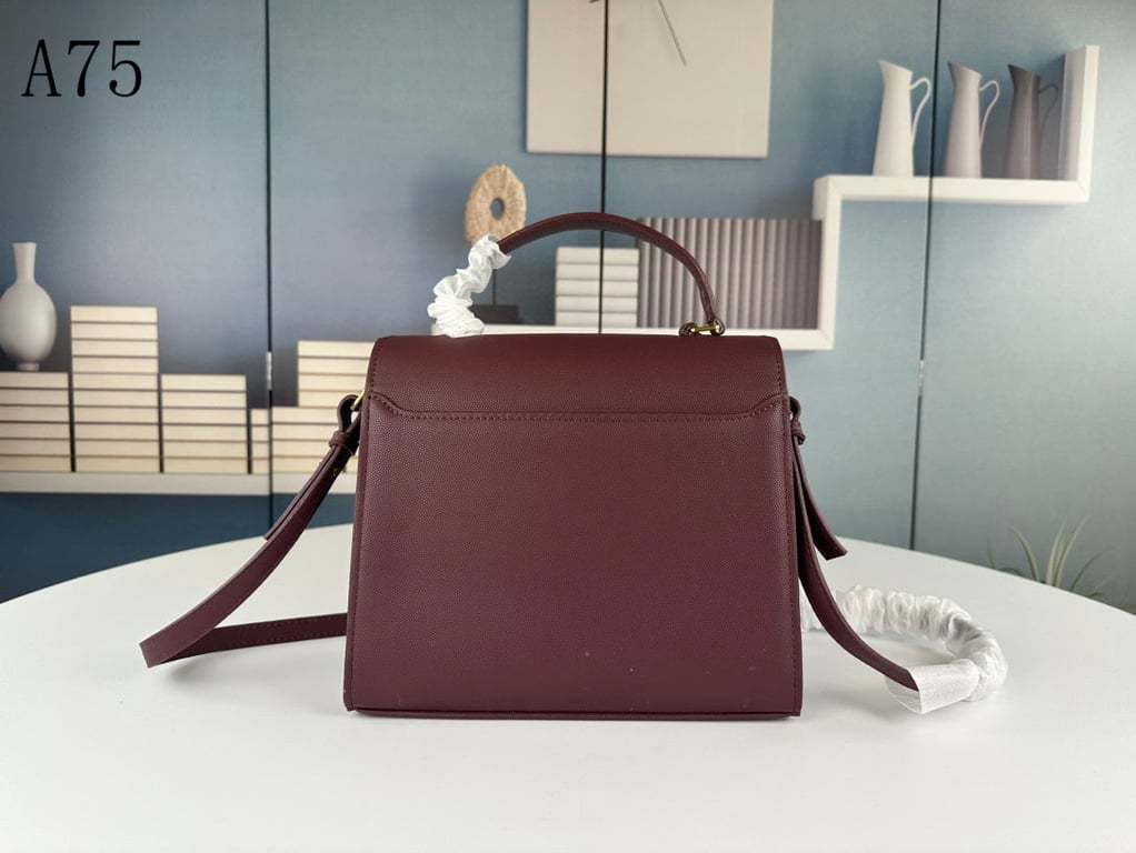 SAINT LAURENT CASSANDRA MEDIUM TOP HANDLE IN GRAIN DE POUDRE EMBOSSED DARK PECAN 24CM