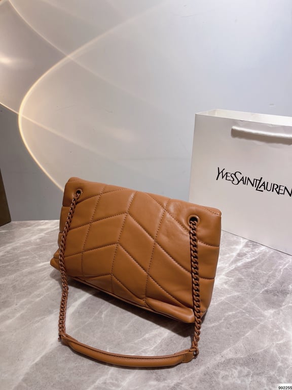 SAINT LAURENT PUFFER SMALL CHAIN BAG IN QUILTED LAMBSKIN DARK HONEY 5774761EL077724