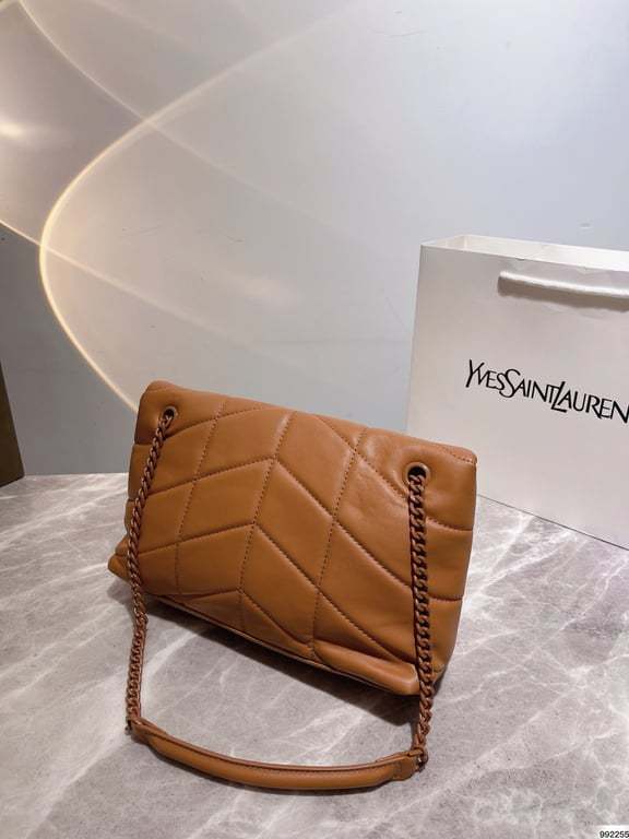 SAINT LAURENT PUFFER SMALL CHAIN BAG IN QUILTED LAMBSKIN DARK HONEY 5774761EL077724