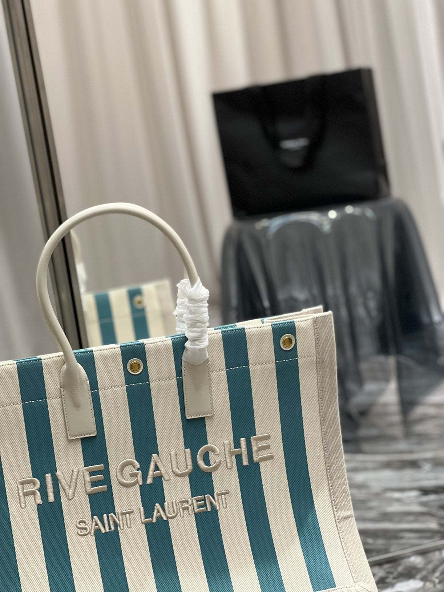 YSSL Rive Gauche Tote Bag In Water Green For Women 18.9in/48cm YSL 499290FAAD51680