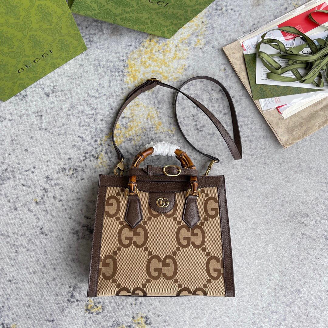 gg Diana Jumbo gg Small Tote Bag Camel And Ebony Jumbo gg Canvas Brown For Women 11in/28cm 660195 UKMFT 2672