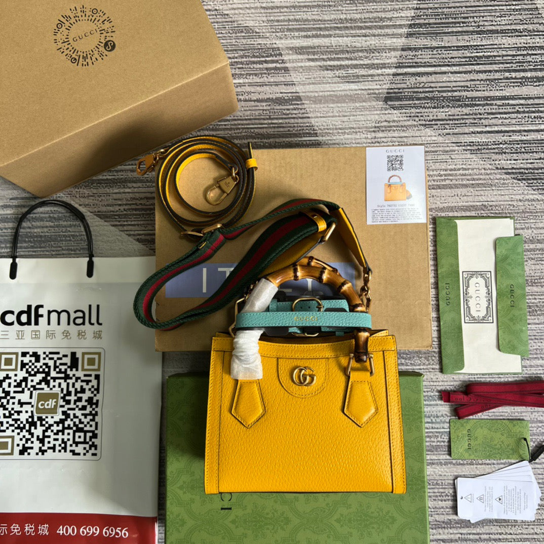 gg Diana Mini Tote Bag Yellow For Women, Women’s Bags 7.9in/20cm gg ‎702732 U3ZDT 7480