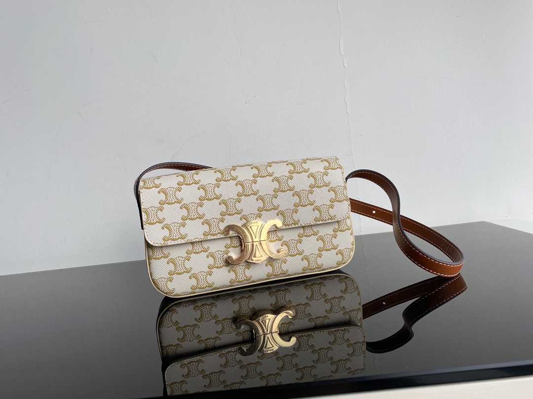 CE TRIOMPHE SHOULDER BAG IN SHINY CALFSKIN GOLD CC WHITE 194142CUZ01BC