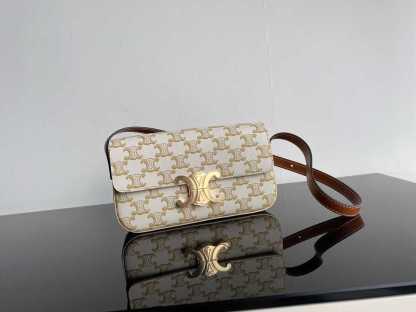 CE TRIOMPHE SHOULDER BAG IN SHINY CALFSKIN GOLD CC WHITE 194142CUZ01BC