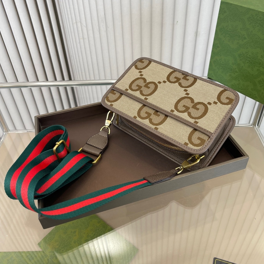 GG JUMBO GG MINI BAG CAMEL AND EBONY 22CM 696075 UKMDG 2570