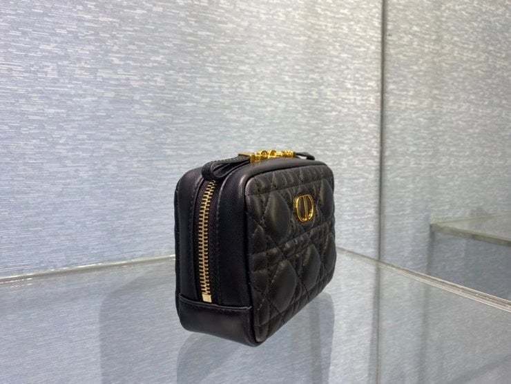 dir SMALL CARO ZIPPED POUCH BLACK CANNAGE LAMBSKIN S5045UNSQ M900