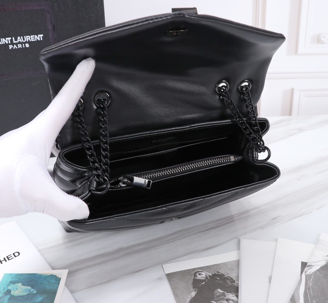 YSL LOULOU SMALL CHAIN BAG IN MATELASSÉ Y BLACK NOIR 23CM 494699DV7281000