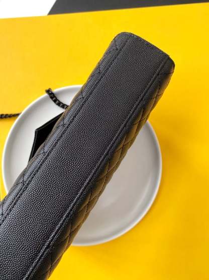 SAINT LAURENT ENVELOPE MEDIUM CHAIN BAG IN MIX MATELASSE GRAIN DE POUDRE EMBOSSED BLACK NOIR 24CM