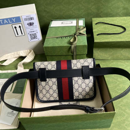 gg Ophidia Belt Bag Beige And Blue gg Supreme Canvas For Men 9in/22cm gg 674081 96IWN 4076
