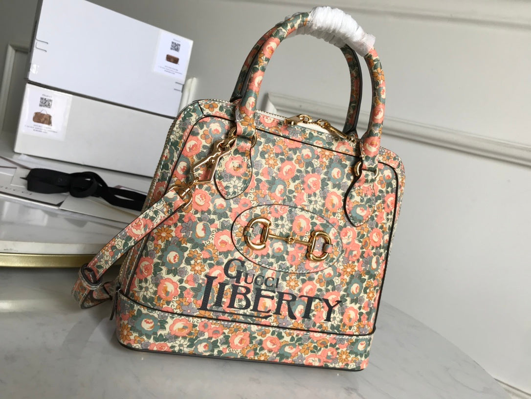 gg Horsebit 1955 Small Top Handle Bag Printing Liberty For Women 10in/25cm gg 620850