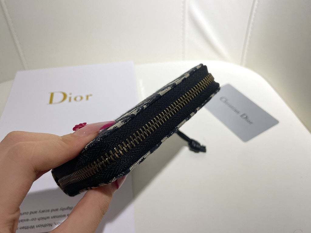 dir OBLIQUE ZIPPER WALLET COIN POUCH BEIGE AND BLACK 11CM 973981