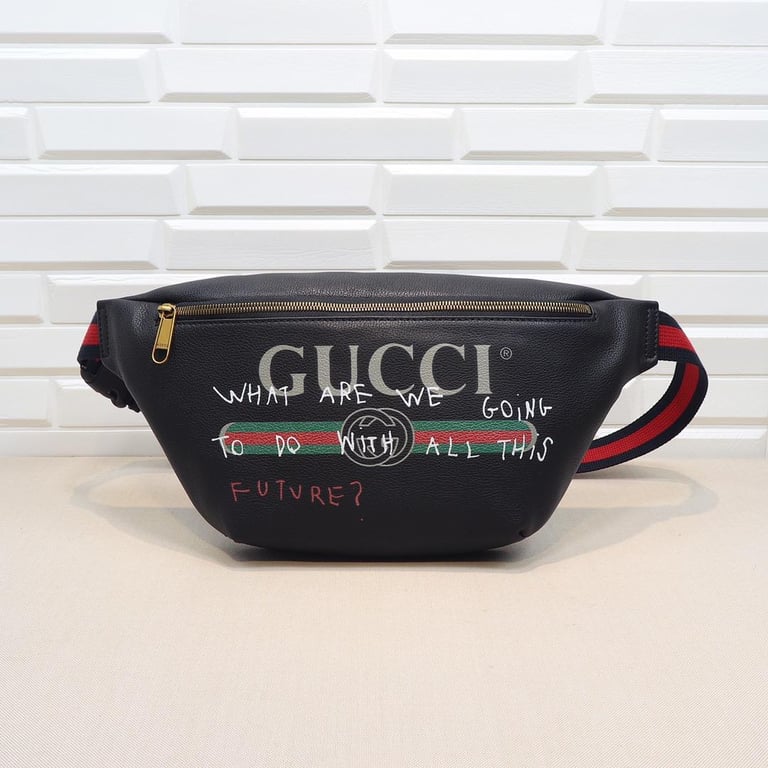 GG BLACK LOGO PRINT MEDIUM BELT BAG
