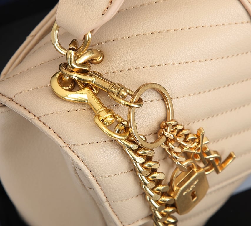 SAINT LAURENT COLLEGE MEDIUM CHAIN BAG IN QUILTED LEATHER BEIGE 24CM