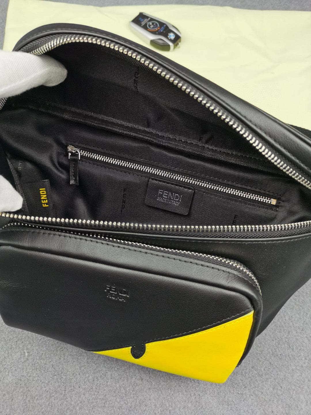 FI Little Monster Belt Bag Black/Yellow For Men, Men’s Bag 7.9in/20cm FF