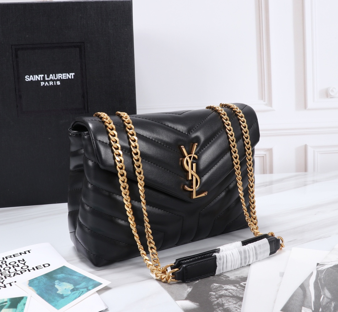 YSL LOULOU SMALL CHAIN BAG IN MATELASSÉ Y BLACK GOLD 23CM 494699DV7271000