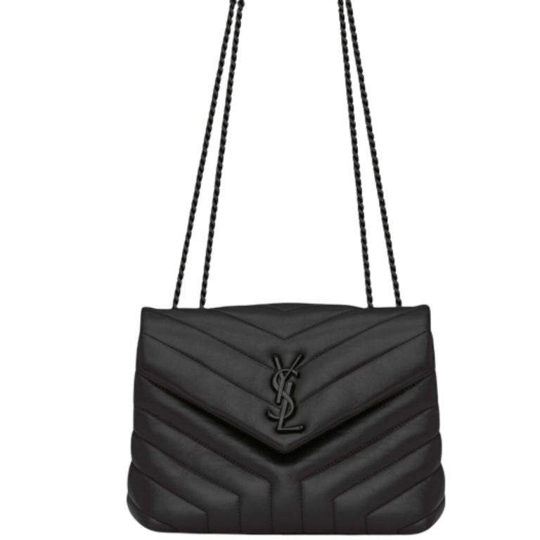 SAINT LAURENT LOULOU TOY STRAP BAG IN QUILTED Y LEATHER WITH BLACK HARDWARE
